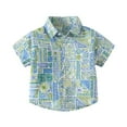 thumbnail image 1 of LYMAYTER Kids Boys Summer Shirts Baby Cotton Short Sleeve Shirts Toddler Print Button Tops for 2-10 Years, 1 of 9