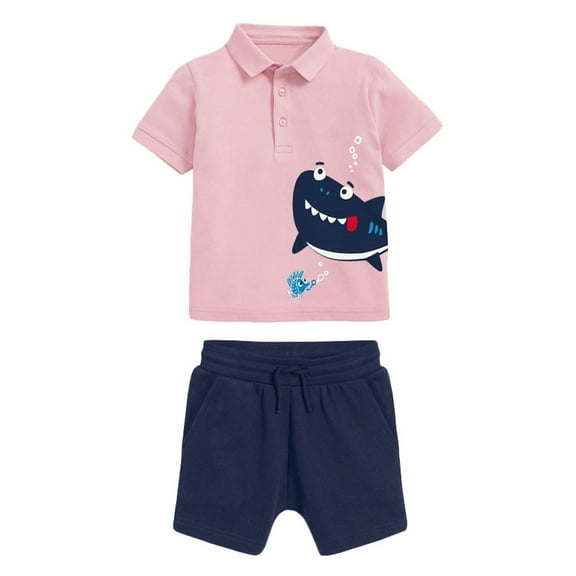 LYMAYTER Kids Boys T-Shirt Shorts Set 2PCS Toddler Short Sleeves Cartoon Tees Shirt   Solid Color Shorts Outfit for 2-8 Years