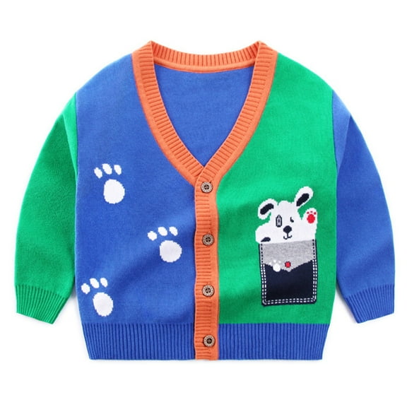 LYMAYTER Kids Boys V-Neck Knit Top Toddler Long Sleeve Sweaters Baby Printed Cardigan Jacket for 1-7 Years