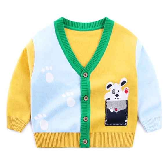 LYMAYTER Kids Boys V-Neck Knit Top Toddler Long Sleeve Sweaters Baby Printed Cardigan Jacket for 1-7 Years