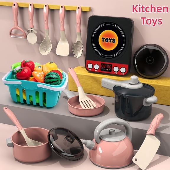 LYMAYTER Kids Cooking Toy Set 28PCS, Simulation Kitchen Playset with Utensils Vegetable Play Food Role Play Gift