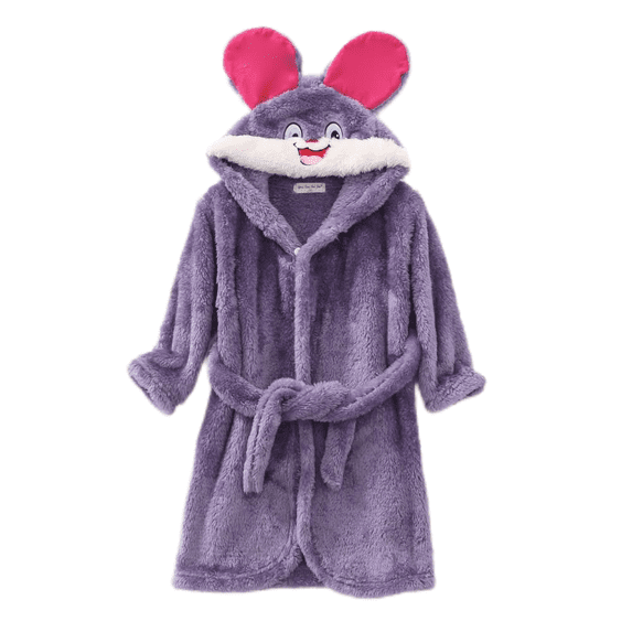 LYMAYTER Kids Flannel Robe Cute Winter Warm Animal Ears Hooded Thick for Toddler Sleepwear 1-8Y