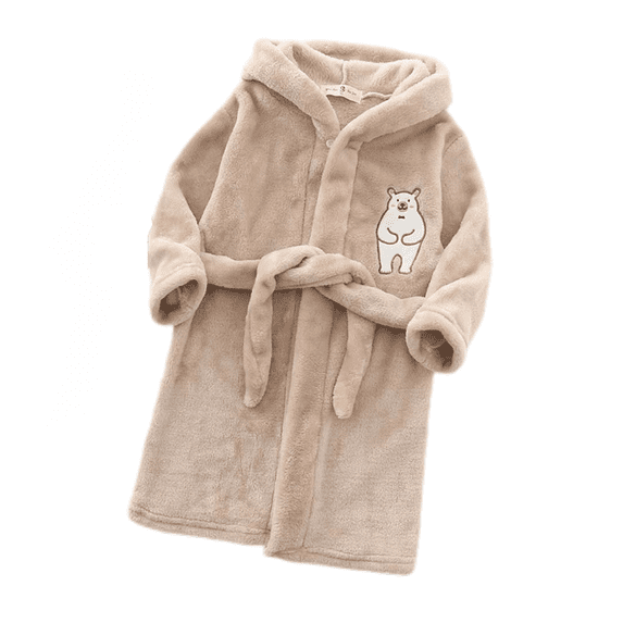 LYMAYTER Kids Flannel Robe Winter Hooded Bathrobe for 1-12Y Soft Animal Print Robe Kids Toddler Sleepwear