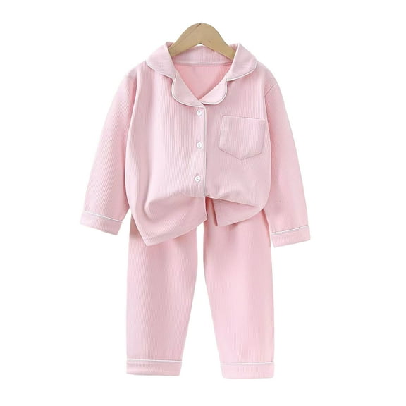 LYMAYTER Kids Girls Boys Pajamas Outfit Teen Long Sleeve Sleepwear Tops Pants 1 Set Toddler Solid Color Loungewear for 1-16 Years