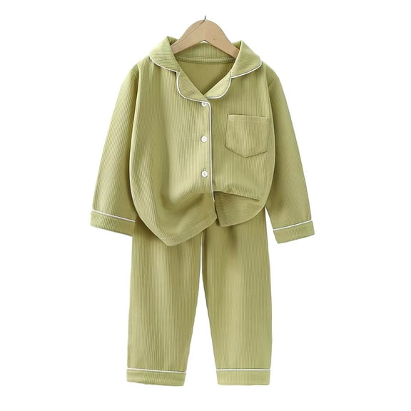 LYMAYTER Kids Girls Boys Pajamas Outfit Teen Long Sleeve Sleepwear Tops   Pants 1 Set Toddler Solid Color Loungewear for 1-16 Years
