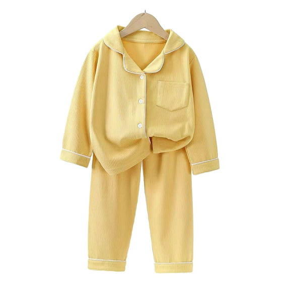 LYMAYTER Kids Girls Boys Pajamas Outfit Teen Long Sleeve Sleepwear Tops   Pants 1 Set Toddler Solid Color Loungewear for 1-16 Years
