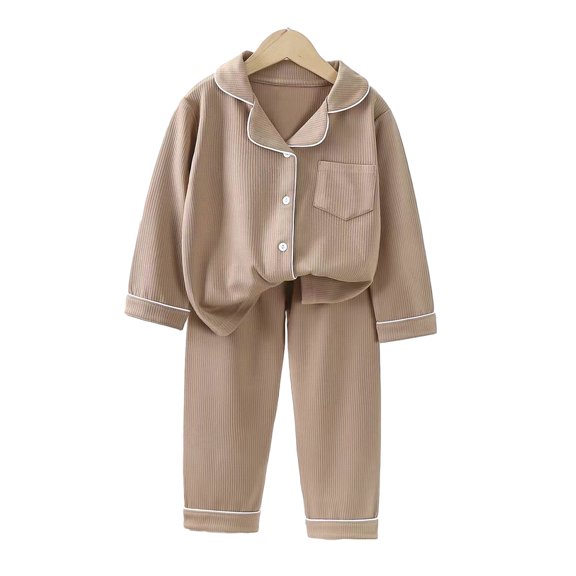 LYMAYTER Kids Girls Boys Pajamas Outfit Teen Long Sleeve Sleepwear Tops   Pants 1 Set Toddler Solid Color Loungewear for 1-16 Years