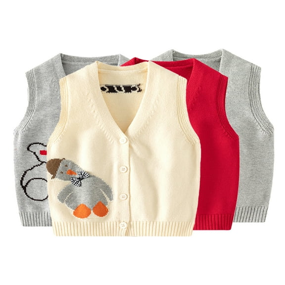 LYMAYTER Kids Girls Boys V-Neck Vest Toddler Solid Color Knit Waistcoat Baby Fall Winter Embroidery Sleeveless Jacket for 9M-5 T