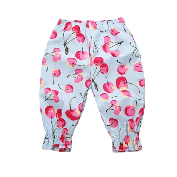 LYMAYTER Kids Girls Casual Pants Baby Printed Haren Seven Pants Toddler Elastic Waist Trousers for 1-9 Years