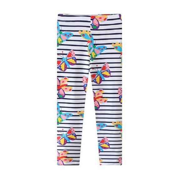 LYMAYTER Kids Girls Casual Pants Toddler Spring Fall Printed Trousers Baby Soft Comfort Leggings Pants for 2-7 Years