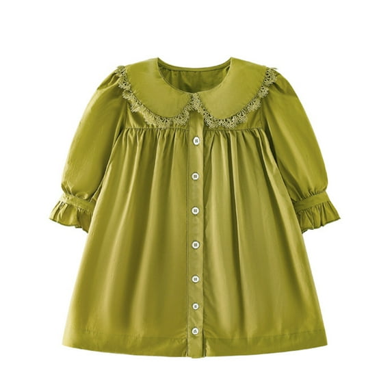 LYMAYTER Kids Girls Cotton Dresses Spring Fall Baby Collar Long Sleeve Princess Dresses Toddler Cute Sundress for 1-8 Y