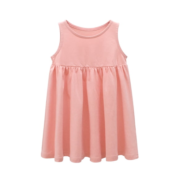 LYMAYTER Kids Girls Cotton Halter Dresses Baby Sleeveless Spaghetti Strap Princess Dress Toddler Solid Color Sundresses for 1-10 Years
