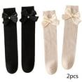 thumbnail image 1 of LYMAYTER Kids Girls Cotton Knee High Socks 2 Pairs Toddler Flower Mid-Calf Sock Spring Fall Bowknot Stacked Socks for 3-12 Years, 1 of 9