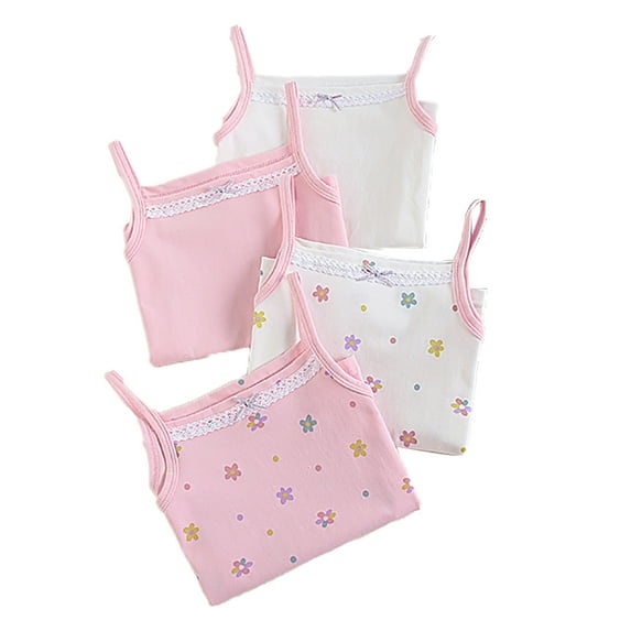 LYMAYTER Kids Girls Cotton Tank Undershirts for 3-8 T Toddler Printed Spaghetti Strap Bottoming Shirt (Multipack)