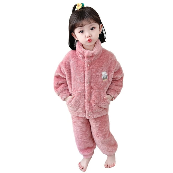 LYMAYTER Kids Girls Cute Pajamas Outfit Baby Cartoon Sleepwear Set Toddler Warm Loungewear for 1-10 Years
