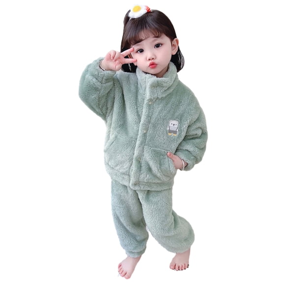 LYMAYTER Kids Girls Cute Pajamas Outfit Baby Cartoon Sleepwear Set Toddler Warm Loungewear for 1-10 Years