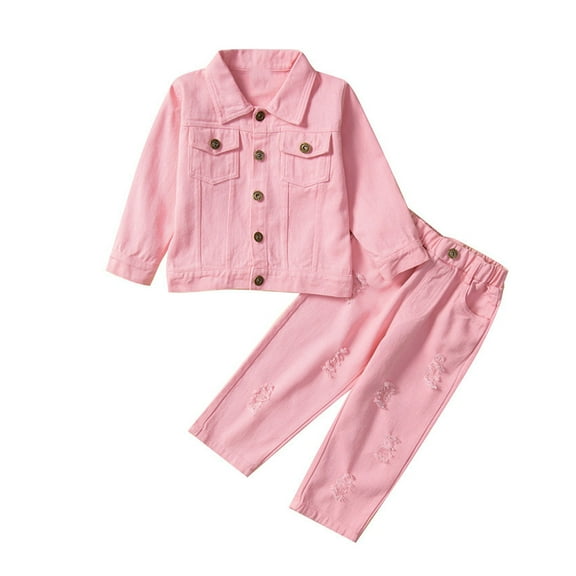 LYMAYTER Kids Girls Denim Outfit 2PCS Baby Long Sleeve Jeans Jacket +spring Fall Jeans Pants Set for 1-6 T