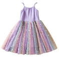 thumbnail image 1 of LYMAYTER Kids Girls Dresses Toddler Summer Princess Dress Baby Off-the-Shoulder Fashion Tulle Rainbow Dress Kids Dance Gown Dresses for 6-5T, 1 of 8