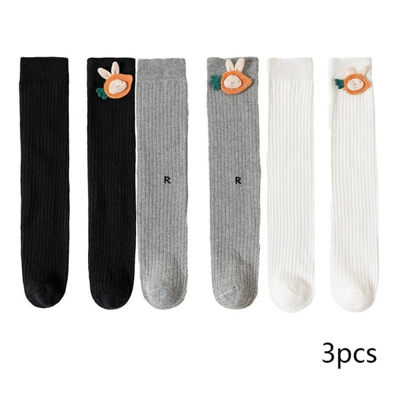 LYMAYTER Kids Girls High Socks 3 Pairs Toddler Bowknot Cotton Mid-Calf Sock Spring Fall Versatile Stacked Socks for 3-12 Years