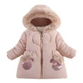 thumbnail image 1 of LYMAYTER Kids Girls Hood Jacket Toddler Medium-Length Snowsuit Outerwear Baby Thick Windproof Coat for 1-5 Years, 1 of 8