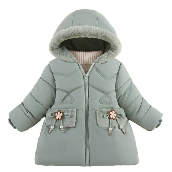 LYMAYTER Kids Girls Hood Jacket Toddler Medium-Length Snowsuit Outerwear Baby Thick Windproof Coat for 1-5 Years
