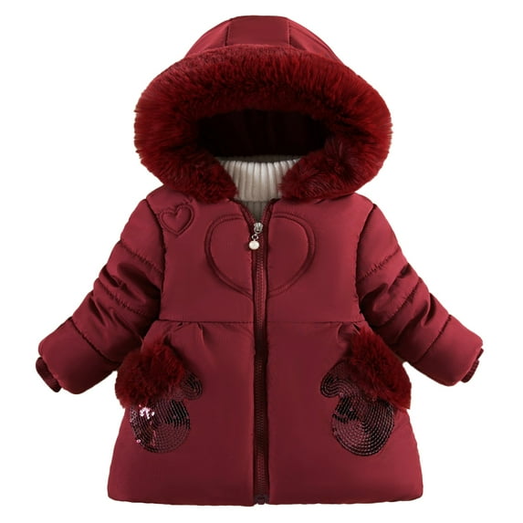 LYMAYTER Kids Girls Hood Jacket Toddler Medium-Length Snowsuit Outerwear Baby Thick Windproof Coat for 1-5 Years