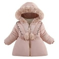 thumbnail image 1 of LYMAYTER Kids Girls Hood Jacket Toddler Medium-Length Snowsuit Outerwear Baby Thick Windproof Coat for 1-5 Years, 1 of 8