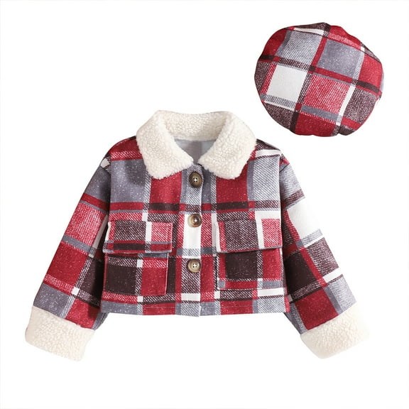LYMAYTER Kids Girls Jacket Fall Winter Long Sleeve Plaid Outerwear Toddler Warm Cardigan Coat for 3-6 Years