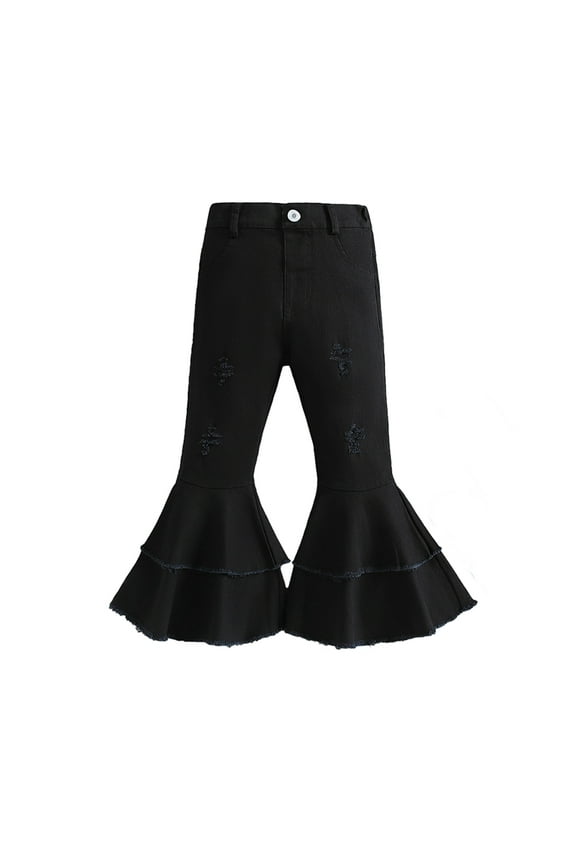 Kids Girls Jeans Flare Pants Spring Fall Stretch Denim Trousers Toddler Solid Color Pants for 1-6 Years