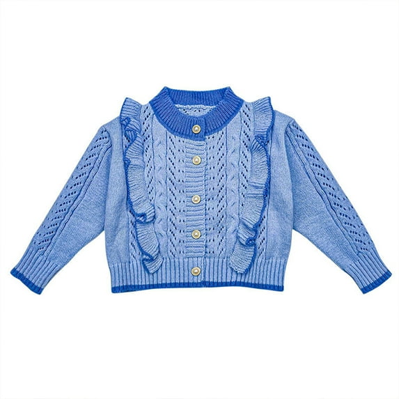 LYMAYTER Kids Girls Knit Jacket Youth Fall Solid Colours Sweater Toddler Cute Long Sleeve Cardigan Jacket for 3-12 Y