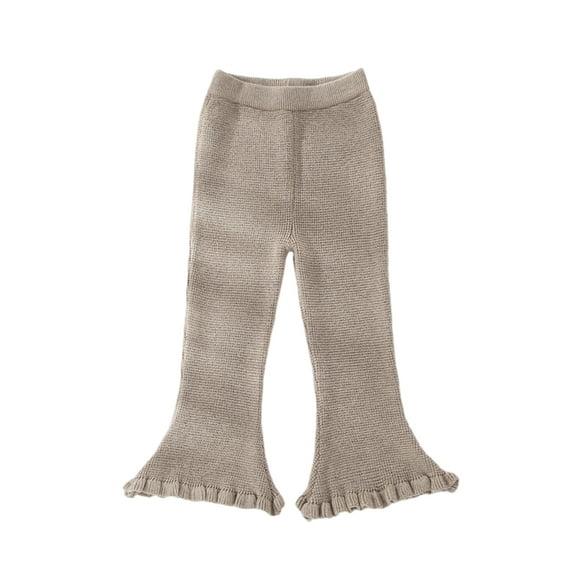 LYMAYTER Kids Girls Knit Pants Fall Winter Stretch Flare Pants Toddler Cotton Elastic Waist Trousers for 1-7 Years