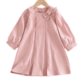 thumbnail image 1 of LYMAYTER Kids Girls Long Sleeve Bow Dress Baby Toddler Pleated Casual A-Line Daily Wear 2-7Y, 1 of 7