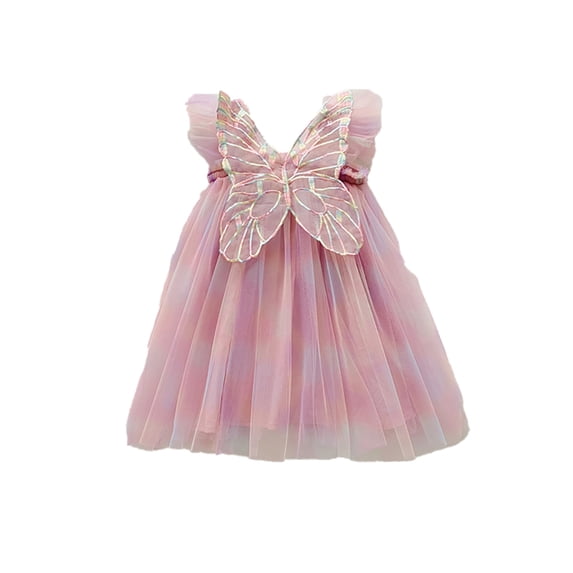 LYMAYTER Kids Girls Mesh Princess Dresses Toddler Short Sleeve Party Dress Baby Summer Sweet Sundress Peplum Dresses for 18 Months -6 Years