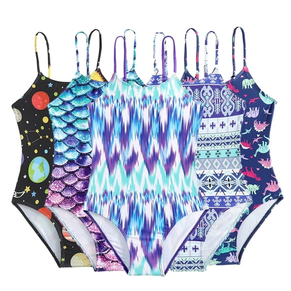 LYMAYTER Kids Girls Multi-color One Piece Swimsuits Toddler Printed Sleeveless Bikini Bathing Suit Summer Beach Swimwear for Girls 4-8 Years