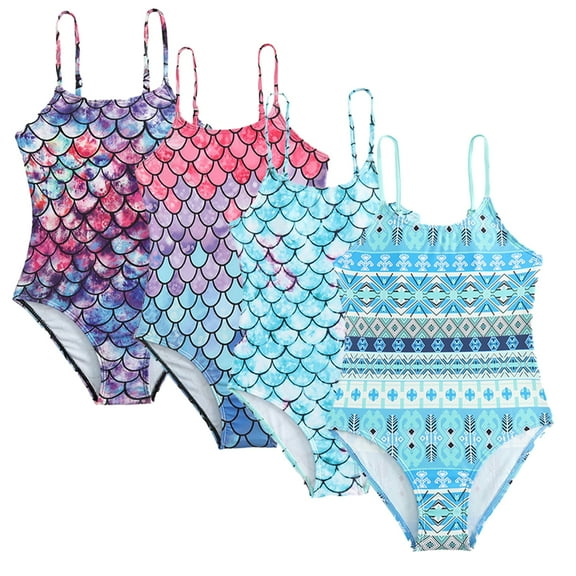 LYMAYTER Kids Girls One Piece Bikini Swimsuits for Toddler Multi-color Printed Bathing Suit Summer Beach halter Swimwear 4-8 Years