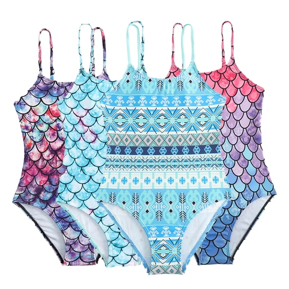 LYMAYTER Kids Girls One Piece Bikini Swimsuits for Toddler Multi-color Printed Bathing Suit Summer Beach halter Swimwear 4-8 Years