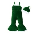 thumbnail image 1 of LYMAYTER Kids Girls One-Piece Flare Pants Toddler Velvet Strap Flare Leggings + Christmas Hat for 3-7 Years, 1 of 9