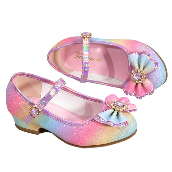 LYMAYTER Kids Girls Princess Dress Shoes Toddler Seven Color Heels Shoes Girls Glitter Flats Shoes