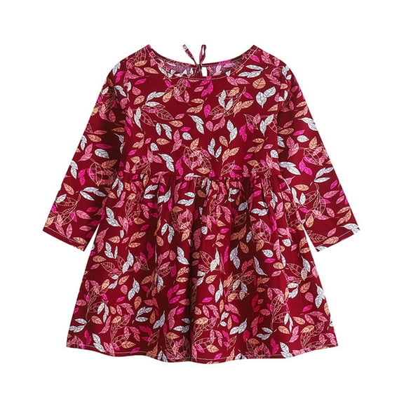 LYMAYTER Kids Girls Printed Dresses Newborn Floral Elastic Dress Toddler Spring Fall Long Sleeved Dress for 6 Months - 6 Years