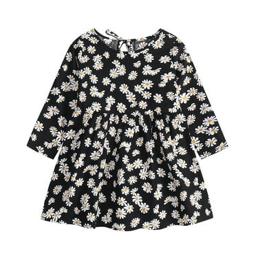LYMAYTER Kids Girls Printed Dresses Newborn Floral Elastic Dress Toddler Spring Fall Long Sleeved Dress for 6 Months - 6 Years