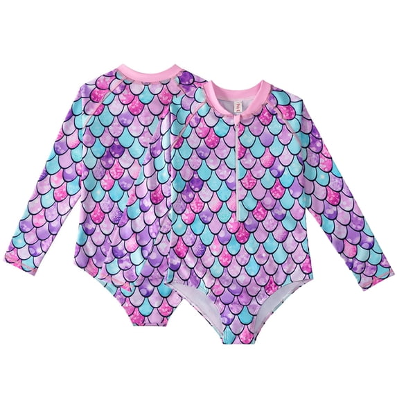 LYMAYTER Kids Girls Rash Guard Swimsuits Onesies Uv 50+ Surfing Bathing Suit Long Sleeve Swim Shirt Toddler Zipper Beach One Piece Swimwear Rashguard Swimsuit for 4-12T
