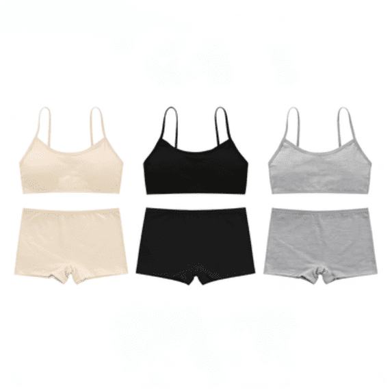 LYMAYTER Kids Girls Seamless Tag Free Underwear Set Comfort Fit Training Cami Bra and Regular Waist Briefs
