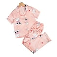thumbnail image 1 of LYMAYTER Kids Girls Silk Pajama Set Printed Stain Short Sleeve Sleepwear Tops 2PCS Outfit Little Girls V-Neck Jammies Loungewear for 6-13 Years, 1 of 9