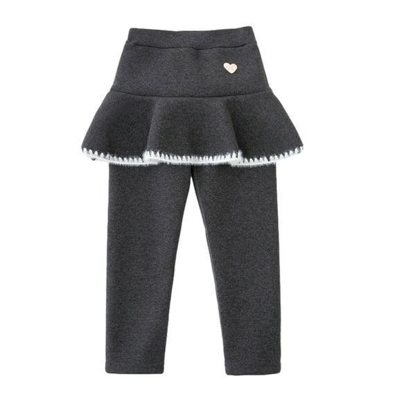 LYMAYTER Kids Girls Skirt Pants Baby Solid Color Fleece Trousers Toddler Winter Leggings Pants for 2-10 Years