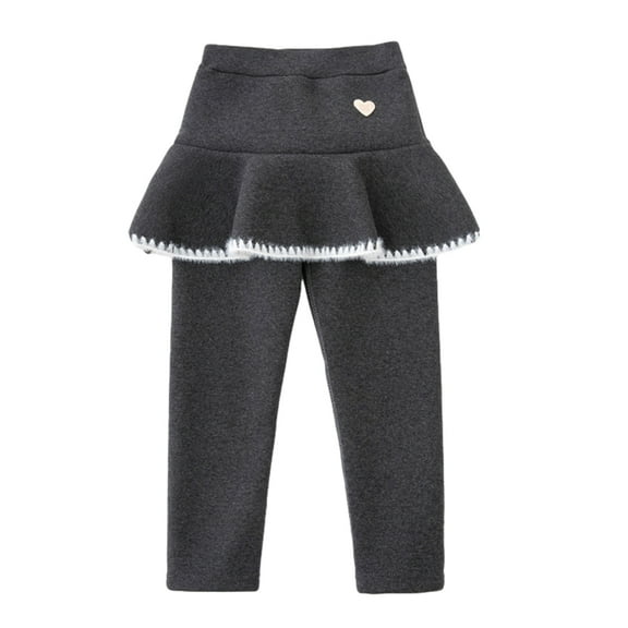 LYMAYTER Kids Girls Skirt Pants Baby Solid Color Fleece Trousers Toddler Winter Leggings Pants for 2-10 Years