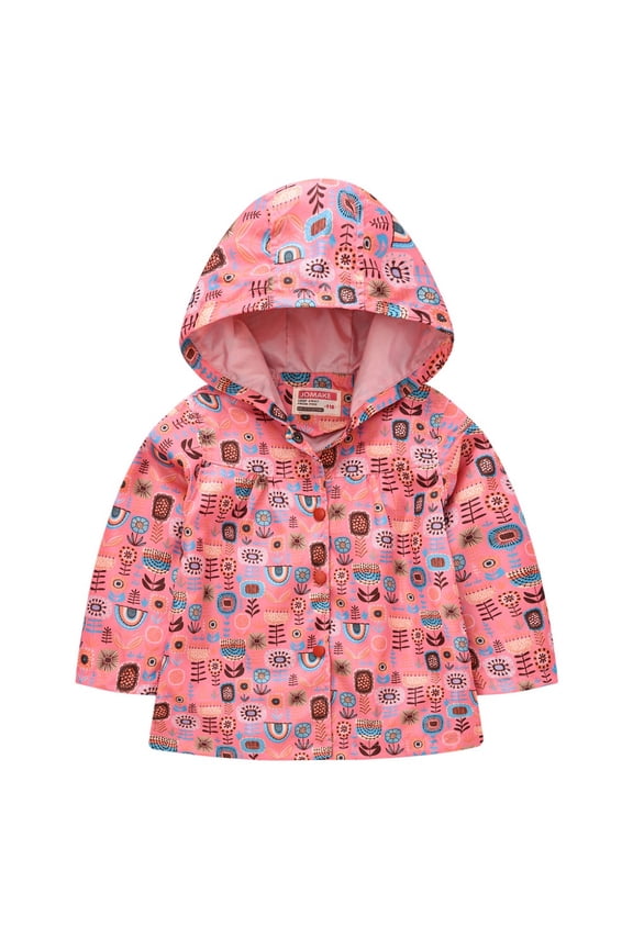 Kids Girls Spring Fall Jacket Toddler Printed Button Outerwear Infant Hooded Cardigan Jacket for 18 Months-6 Years