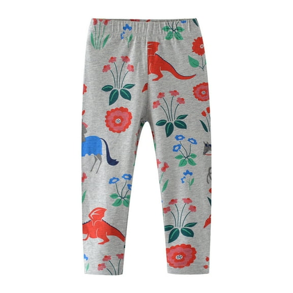 LYMAYTER Kids Girls Spring Fall Pants Toddler Printed Casual Trousers Girls Cotton Leggings Pants for 2-7 Years