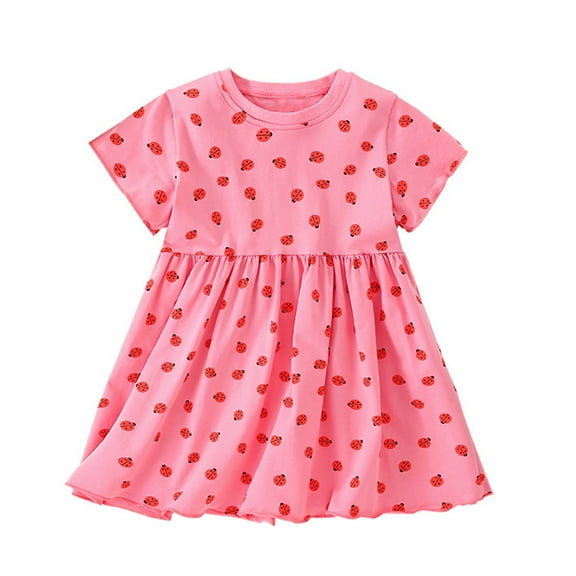 LYMAYTER Kids Girls Summer Dresses Baby Printing Short Sleeve Dress Toddler Cotton Sundress 1-8 Years