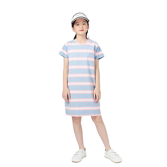LYMAYTER Kids Girls Sundress Youth Short Sleeve Long T-Shirt Dress 4-12Y Toddler Casual Fashion Movement Ventilate Dresses
