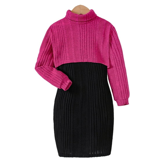 LYMAYTER Kids Girls Sweaters Dress Outfit 2PCS Toddler Knit Long Sleeve Top Halter Dress Set for 5-13 Y